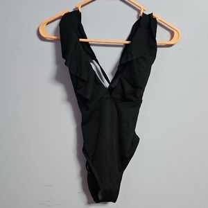 Shade & Shore‎ Black One Piece Swimsuit with Plunging V-Neck